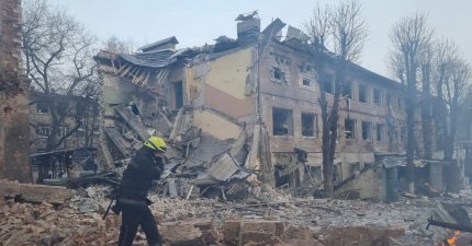 Clădire din Ucraina după bombardamente, martie 2022