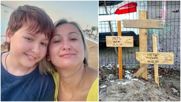 "Zboară, îngerule... cu mami de mână". Marina și fiul ei au fost împuşcaţi de ruşi la Irpin, lângă Kiev. Vecinii i-au îngropat lângă parcarea blocului
