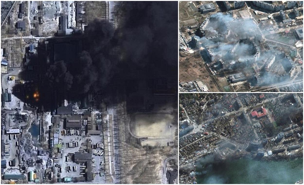 Noi imagini din satelit cu orașele ucrainene, distruse după bombardamentele rușilor. Mariupol, "redus la cenușă"