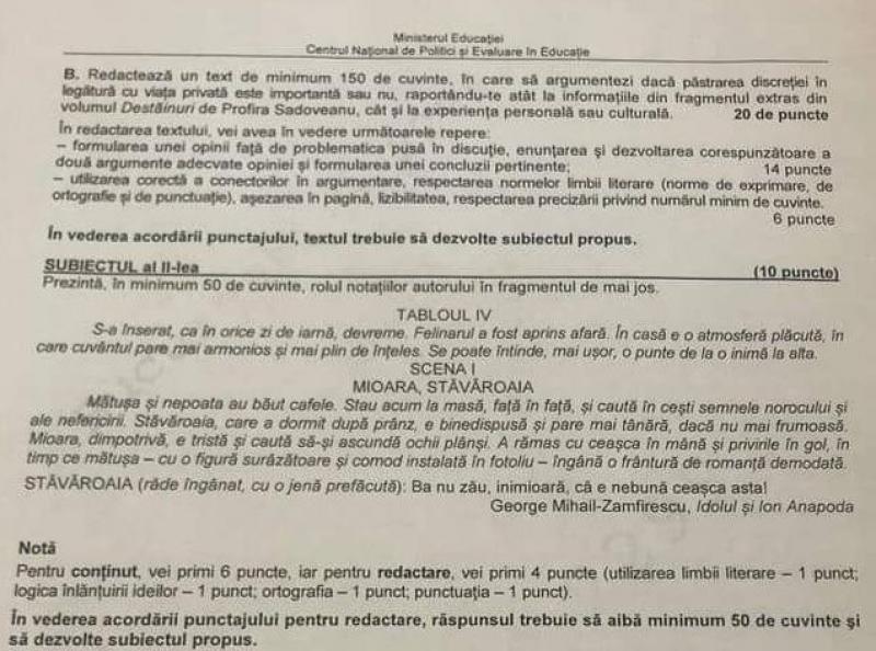Subiecte simulare BAC 2022 - limba română Subiecte simulare BAC 2022 - limba română