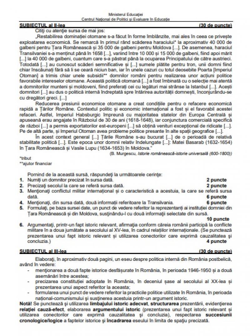 Simulare Bac 2022. Proba obligatorie a profilului. Subiecte la istorie
