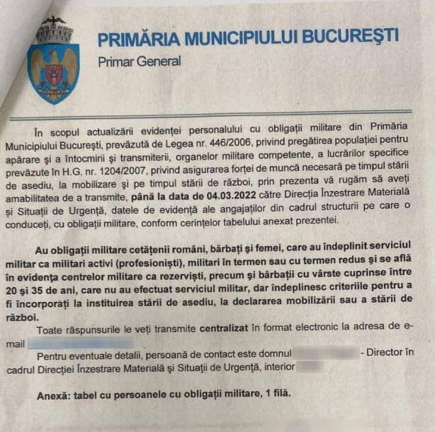 Documentul de identificare a bucureştenilor cu obligaţii militare