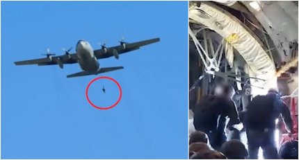 Thriller pentru un parașutist: a rămas atârnat de un avion C-130 la peste 1.500 de metri altitudine