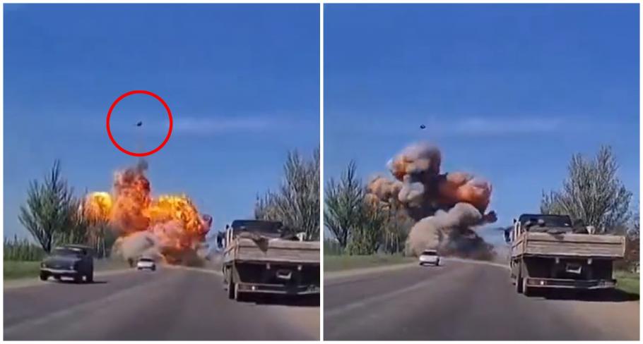 Momentul în care un tanc rusesc explodează. Turela sare în aer la 80 de metri Momentul în care un tanc rusesc explodează. Turela sare în aer la 80 de metri