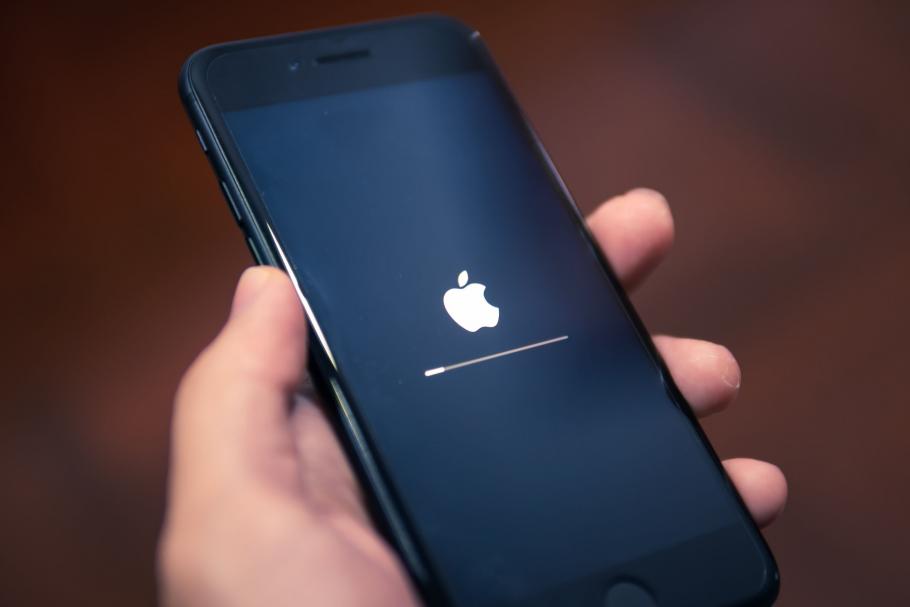 Apple logo on iOS phone