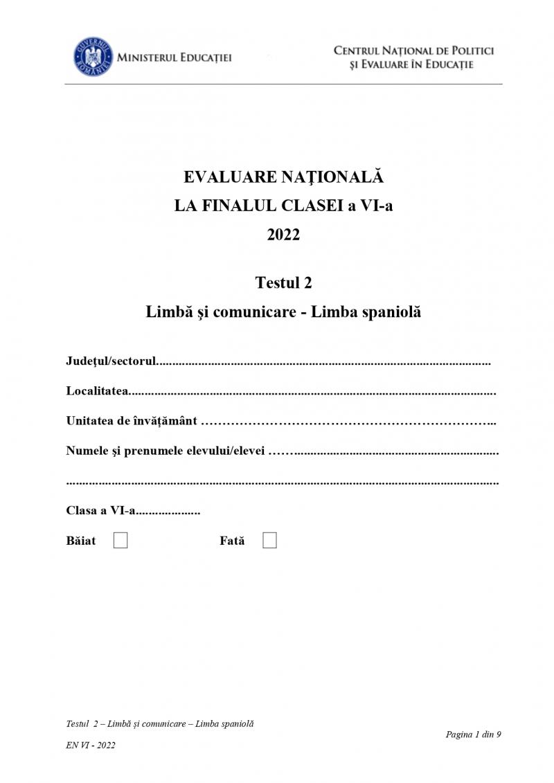Evaluare Naţională 2022, clasa a 6-a. Subiectele la limbă şi comunicare - limba spaniolă au fost publicate
