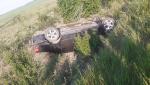 Accident grav în apropiere de Buzău. O maşină s-a răsturnat în şanţ în urma unei depăşiri periculoase