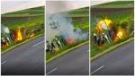 Momentul exploziei maşinii în care un tânăr din Iaşi a ars de viu, surprins de o cameră de bord. La volan se afla un tânăr de 22 de ani