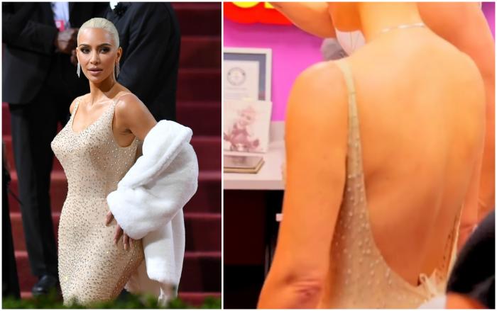 Kim Kardashian a apelat la o sfoară, după ce nu a reuşit să închidă fermoarul rochiei lui Marilyn Monroe peste fund: ''Ar trebui să strigăm Aleluia?''