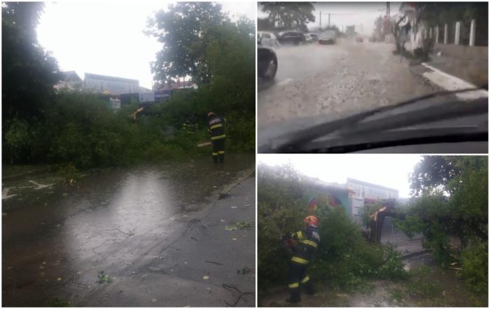 Străzi inundate, copaci căzuţi şi trafic blocat, după ce a plouat cu găleată în mai multe localităţi din ţară