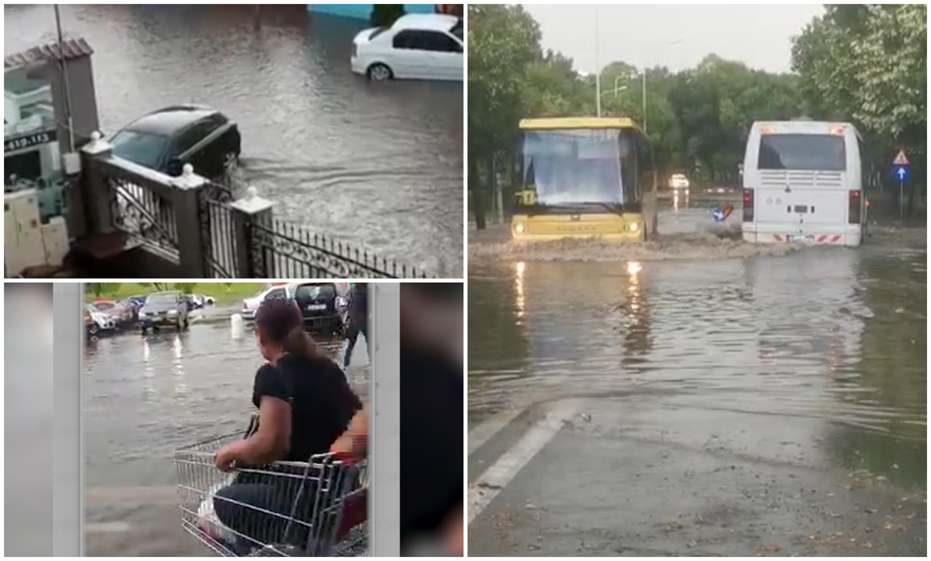 . Prăpăd după o ploaie torenţială, pe străzile din Tulcea şi Brăila