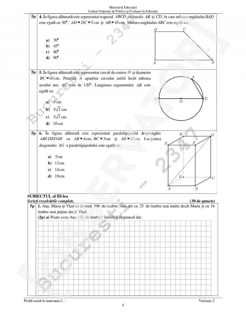 Subiecte Matematică Evaluare Naţională 2022 Subiecte Matematică Evaluare Naţională 2022