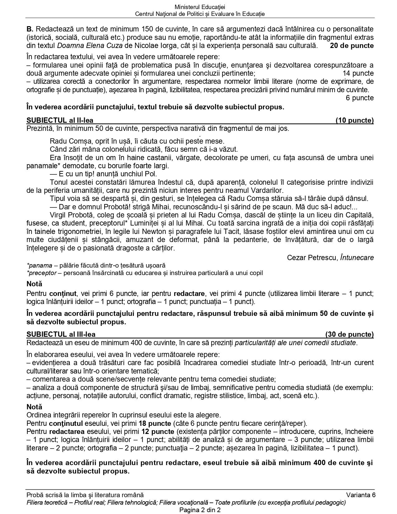 Subiectele la română - profilul real, la BAC 2022