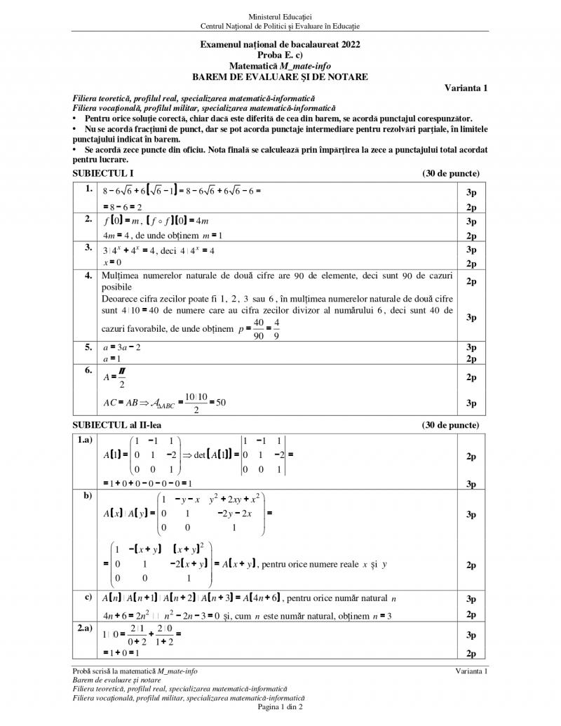 Barem bacalaureat 2022 mate-info Barem bacalaureat 2022 mate-info