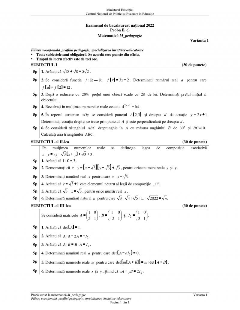 Subiecte bacalaureat 2022 pedagogic Subiecte bacalaureat 2022 pedagogic