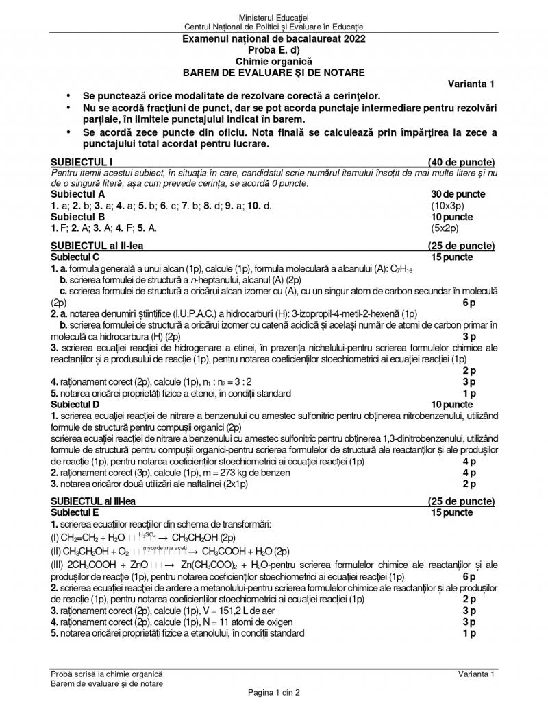 Cum se rezolvă subiectele la chimie organică de la Bacalaureat 2022. Baremul de corectare a fost publicat Cum se rezolvă subiectele la chimie organică de la Bacalaureat 2022. Baremul de corectare a fost publicat