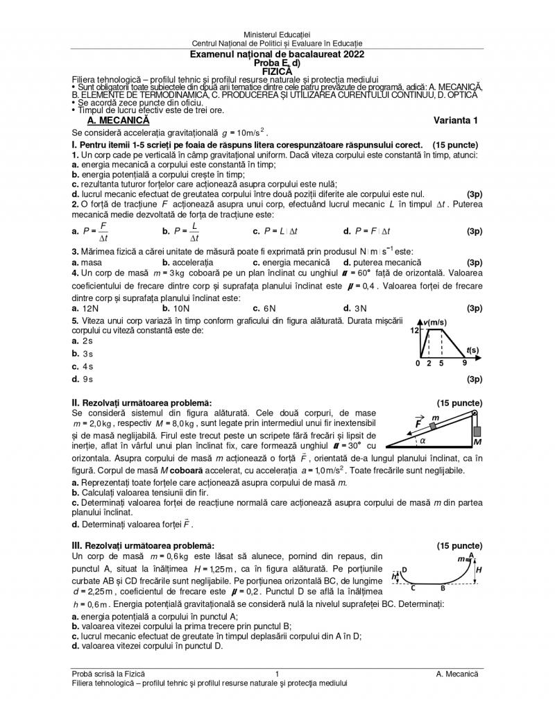 Cum se rezolvă subiectele la fizică de la Bacalaureat 2022. Baremul de corectare a fost publicat