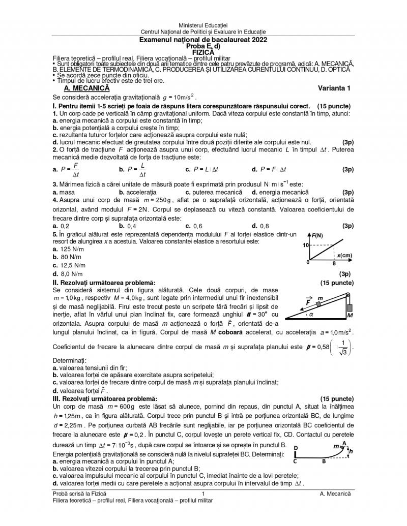 Cum se rezolvă subiectele la fizică de la Bacalaureat 2022. Baremul de corectare a fost publicat
