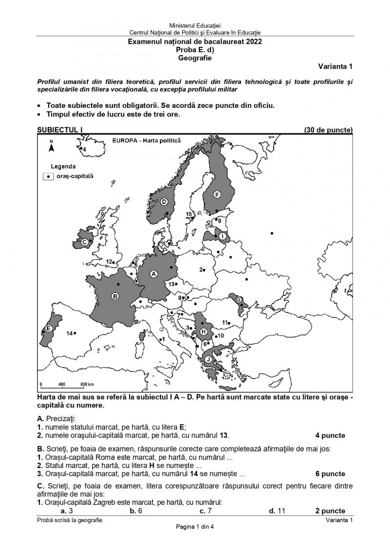 Cum se rezolvă subiectele la geografie de la Bacalaureat 2022. Baremul de corectare a fost publicat