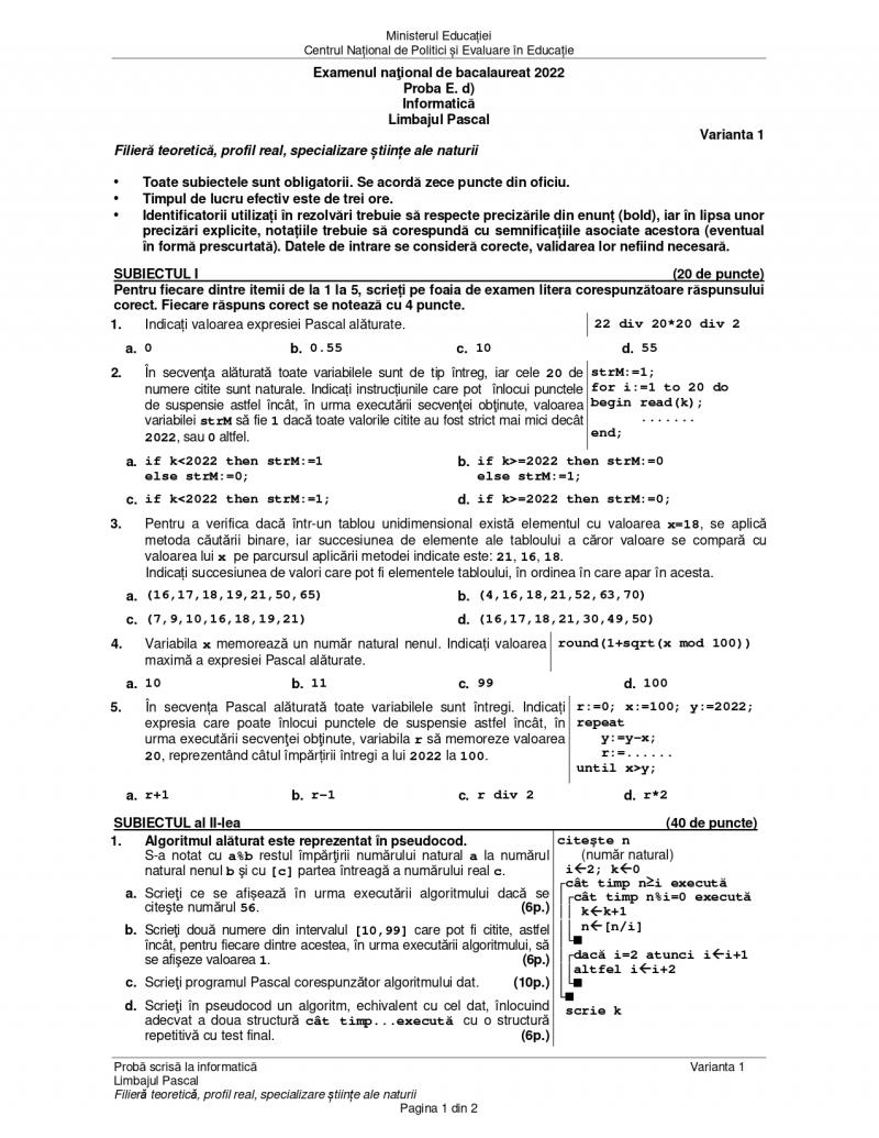 Cum se rezolvă subiectele la informatică de la Bacalaureat 2022. Baremul de corectare a fost publicat