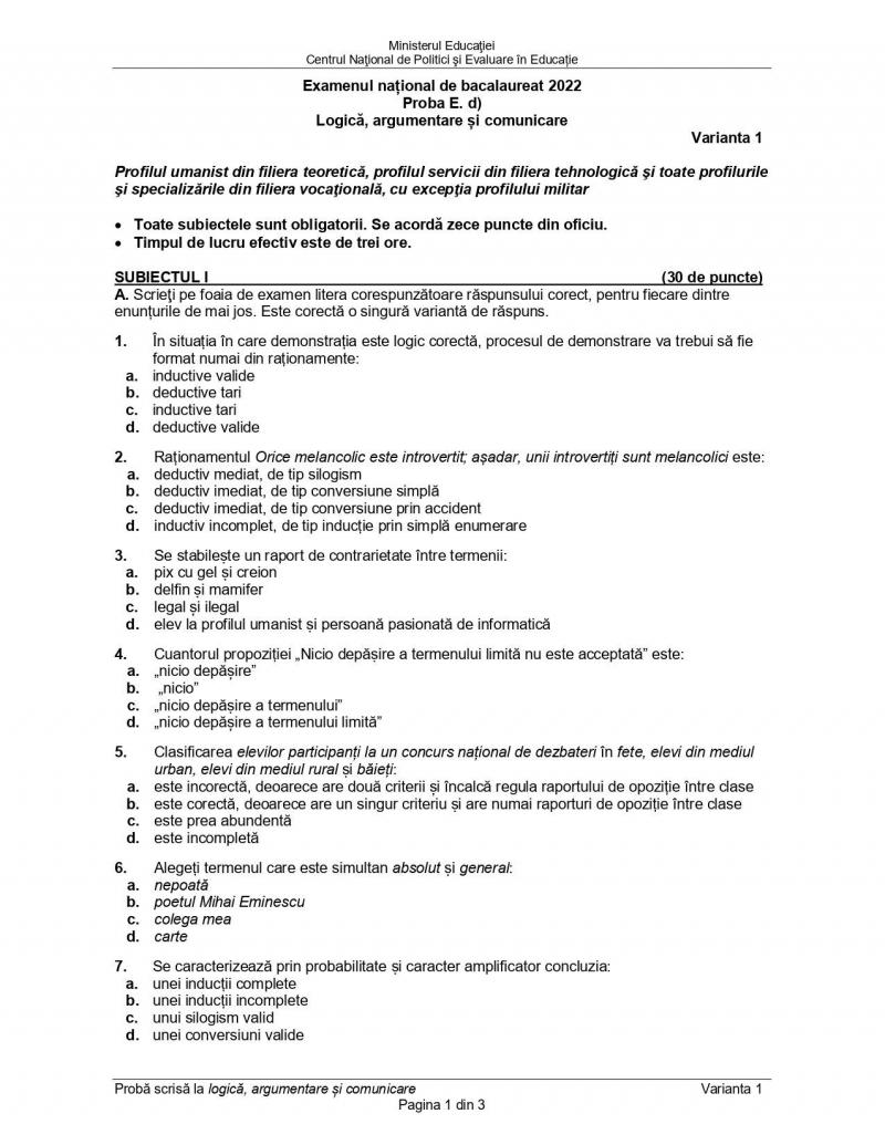 Cum se rezolvă subiectele la logică de la Bacalaureat 2022. Baremul de corectare a fost publicat