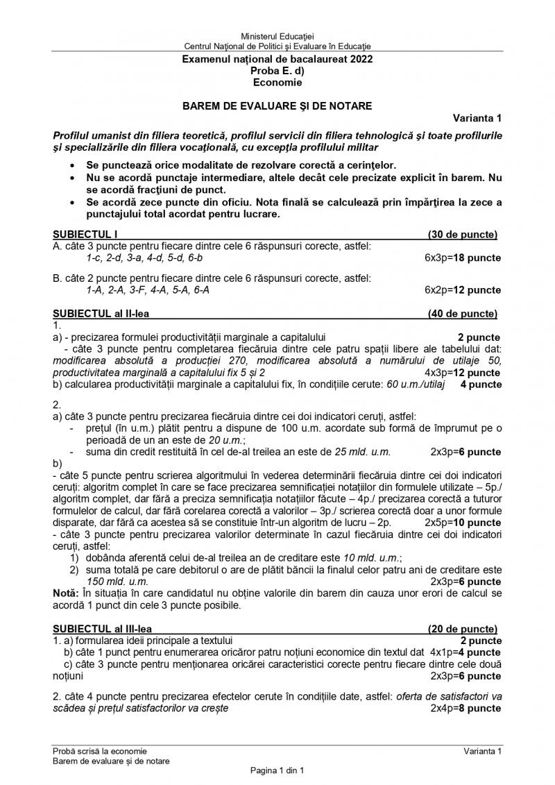 Cum se rezolvă subiectele la economie de la Bacalaureat 2022. Baremul de corectare a fost publicat Cum se rezolvă subiectele la economie de la Bacalaureat 2022. Baremul de corectare a fost publicat