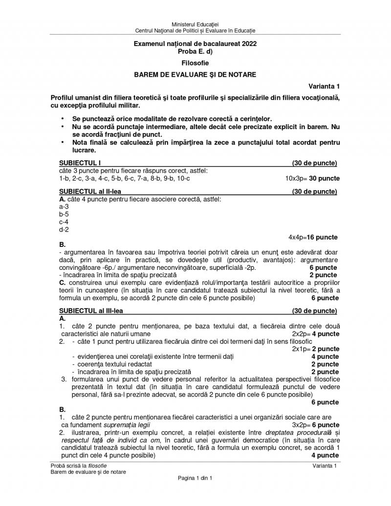 Cum se rezolvă subiectele la filosofie de la Bacalaureat 2022. Baremul de corectare a fost publicat