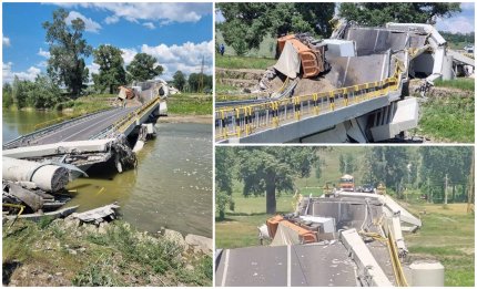 Un pod rutier, recent reabilitat, s-a rupt sub greutatea a două camioane, în judeţul Neamţ.