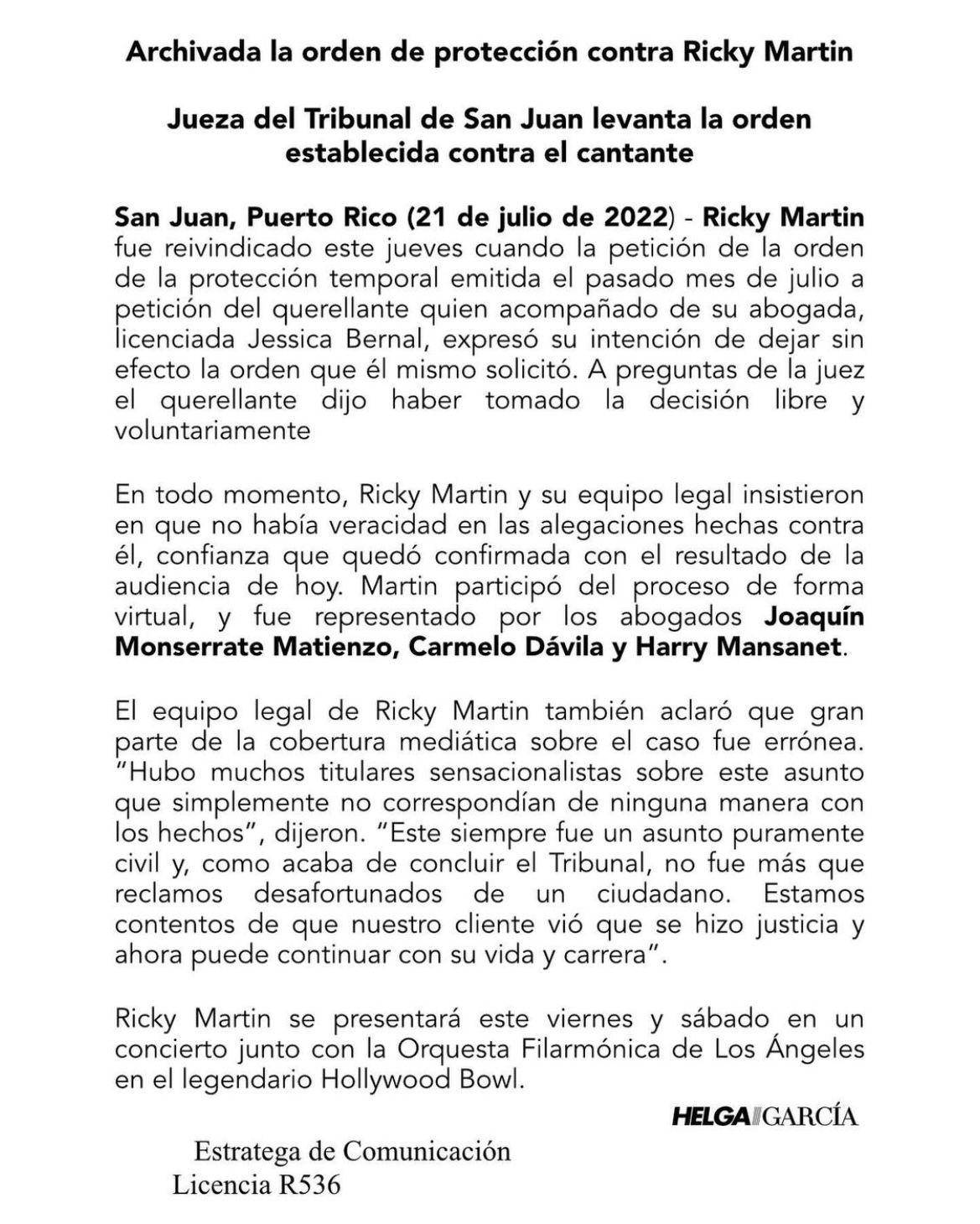 Nepotul lui Ricky Martin îşi retrage acuzaţiile de hărţuire sexuală împotriva cântăreţului