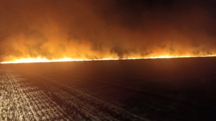 Incendiu puternic în judeţul Tulcea: aau ars 400 de hectare de mirişte şi 600 de baloţi de paie. Focul ar fi fost pus intenţionat