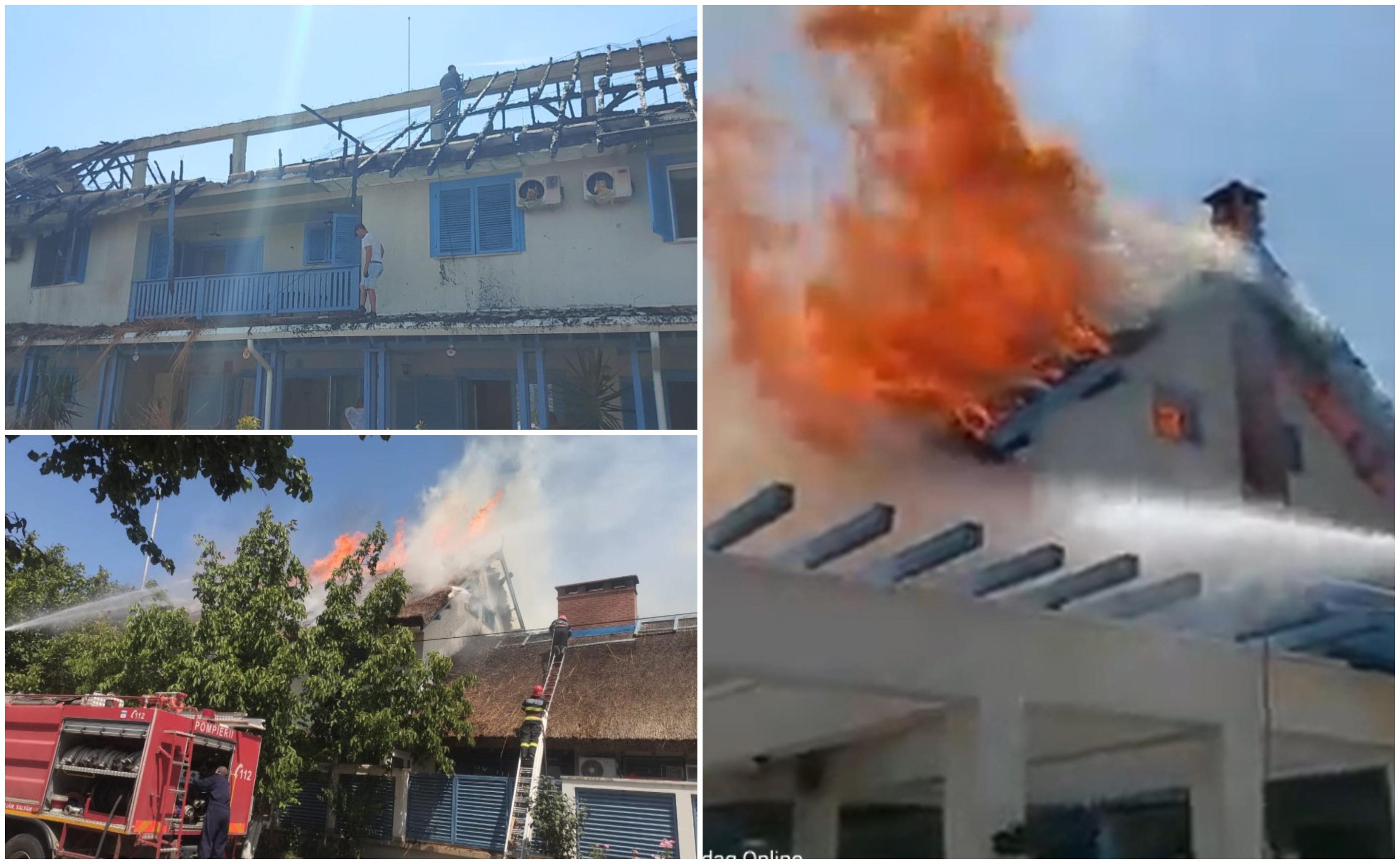 O pensiune din Tulcea a fost cuprinsă de flăcări, după ce acoperişul din stuf s-a apins