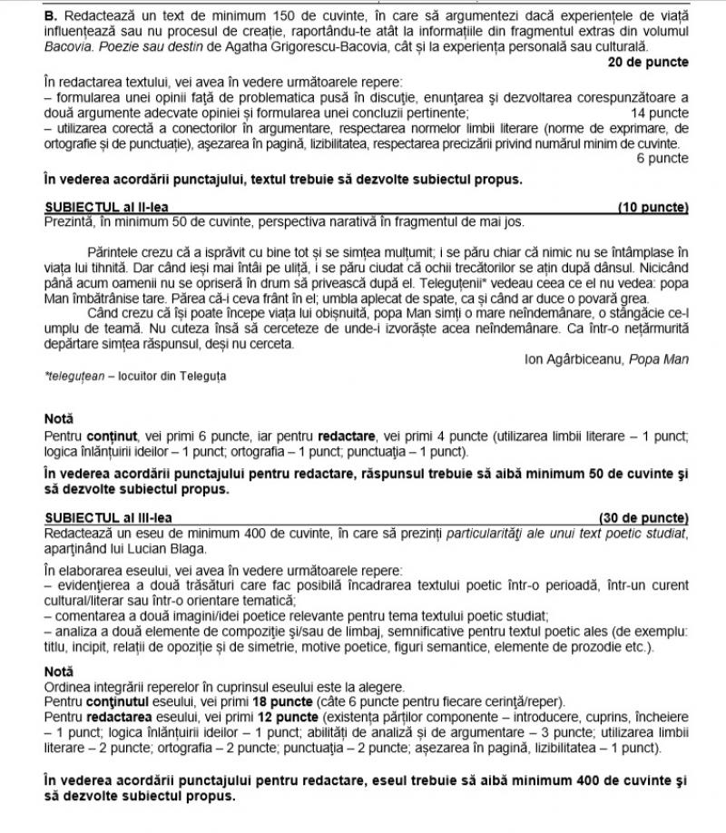 BAC 2022 sesiunea de toamnă, subiecte Limba şi literatura română BAC 2022 sesiunea de toamnă, subiecte Limba şi literatura română