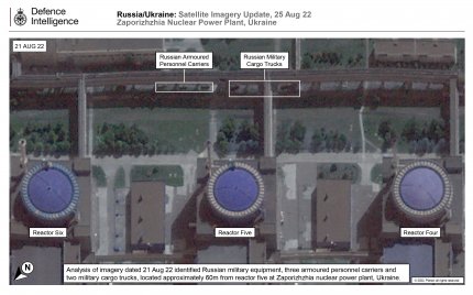 Ruşii au ascuns blindate lângă reactorul 5 de la Centrala Nucleară de la Zaporojie. Imaginile publicate de britanici