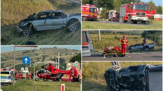 Accident cu patru victime la Rupea. O șoferiță care conducea o mașină cu volan pe dreapta a lovit un cap de pod