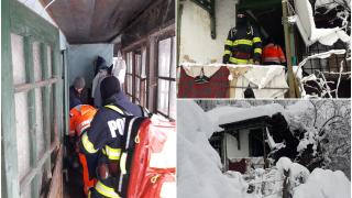 Bolnavi şi izolaţi din cauza nămeţilor, doi bătrâni din Prahova au fost salvaţi cu şenilata de pompieri. Zăpada aproape că le intra în casă
