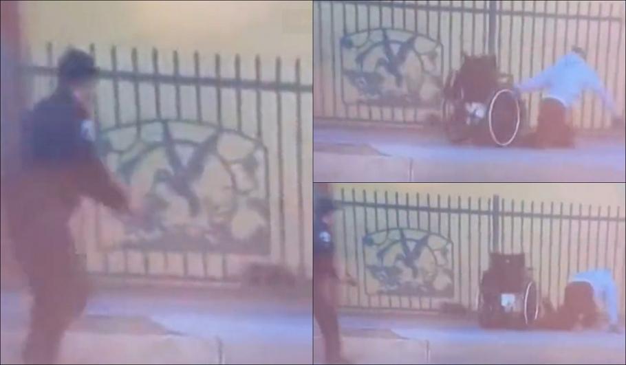 Momentul în care un bărbat fără picioare, în scaun cu rotile, este împușcat de trei polițiști, în SUA Momentul în care un bărbat fără picioare, în scaun cu rotile, este împușcat de trei polițiști, în SUA