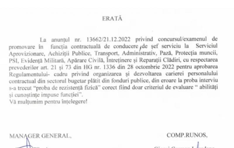 Concurs de angajare cu probă de alergare pentru un post de șef la Ambulanța Gorj. Reacția instituției