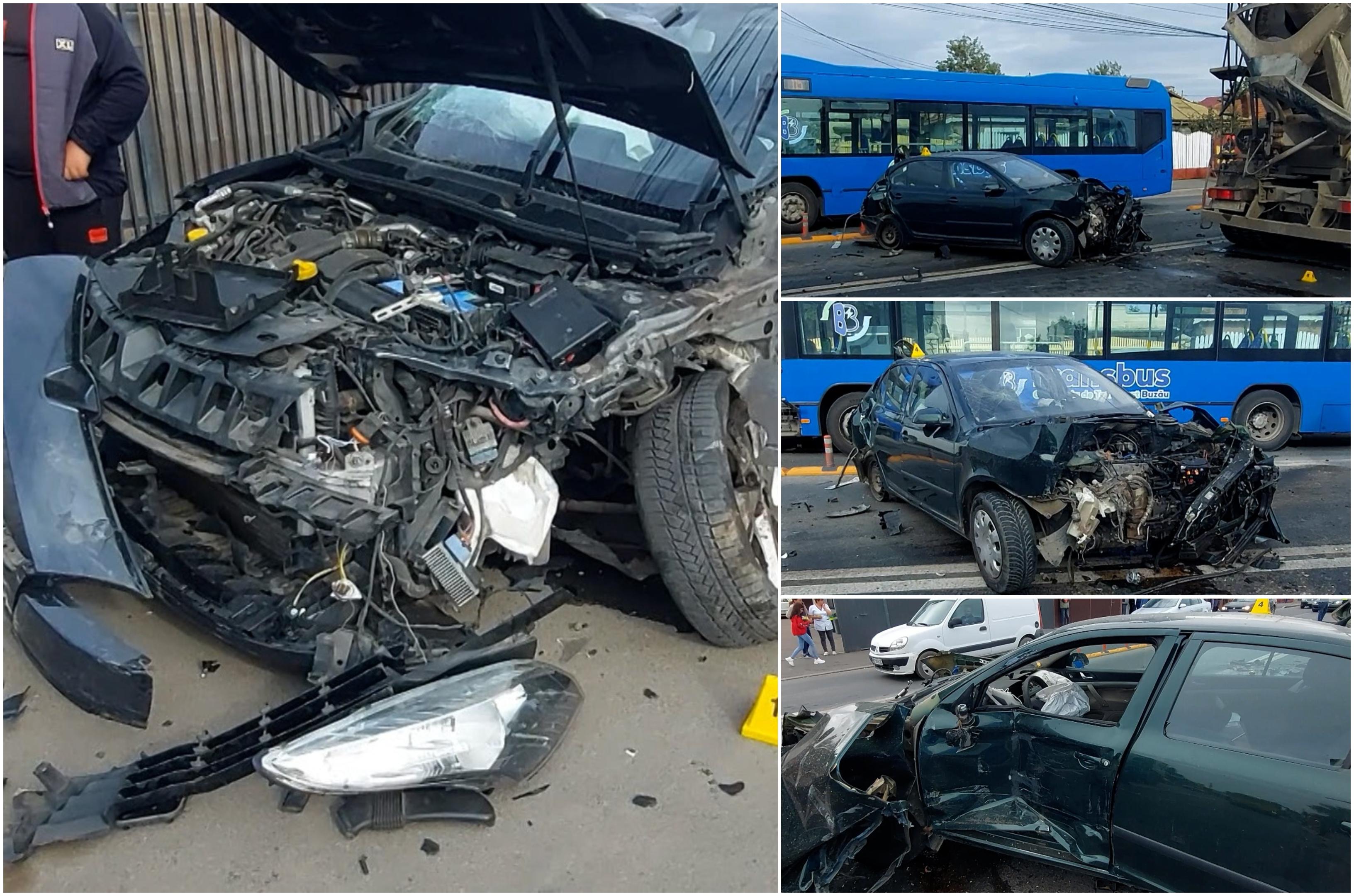 Bărbat rănit grav, după ce a provocat un accident cumplit, în Buzău. A lovit pe rând o betonieră, un autobuz şi alte 2 maşini, după ce s-a hazardat în trafic