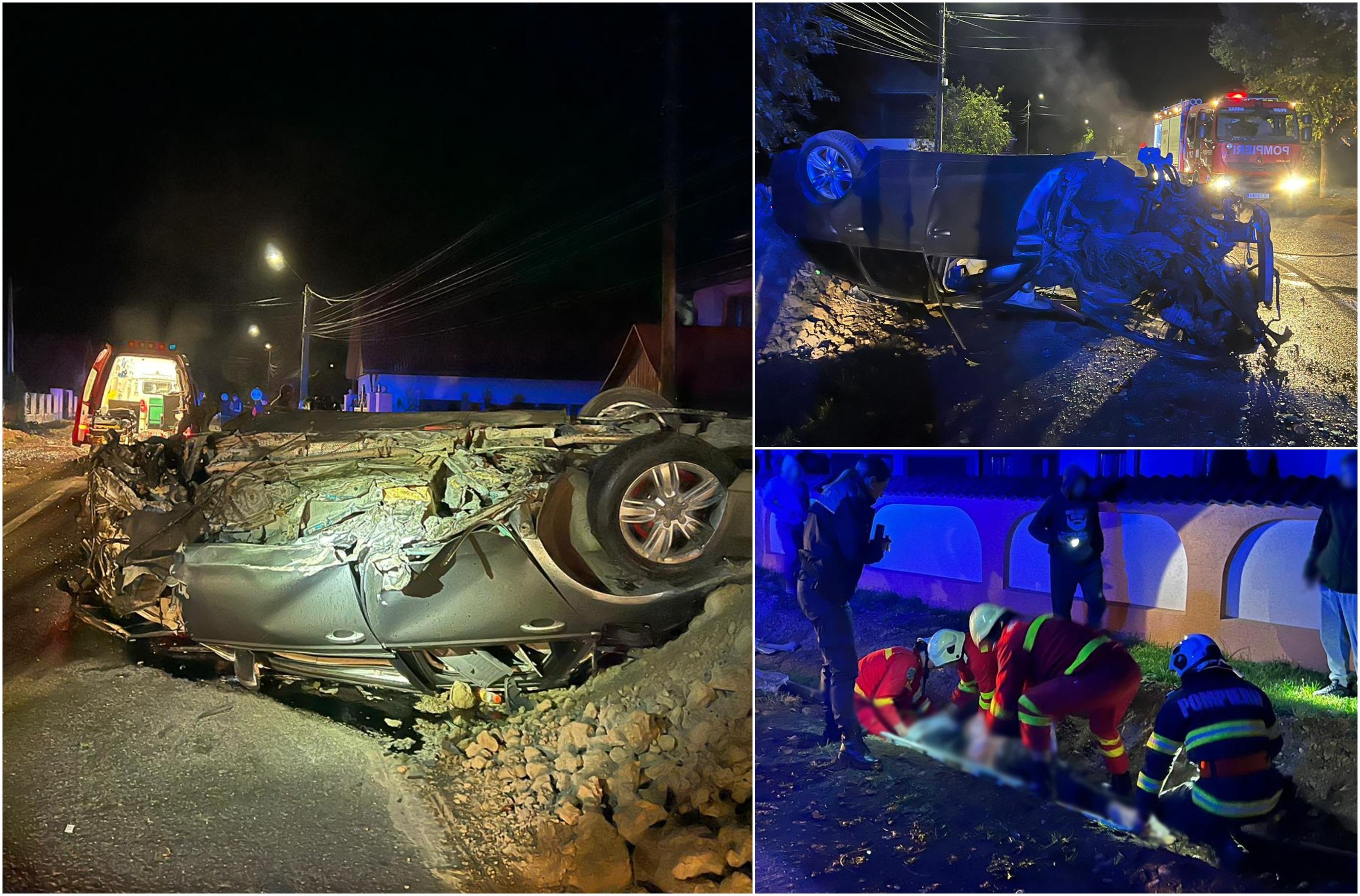Tânăr de 22 de ani, inconştient după ce a intrat cu viteză într-un copac de pe marginea drumului, în Suceava. Maşina s-a răsturnat şi a luat foc
