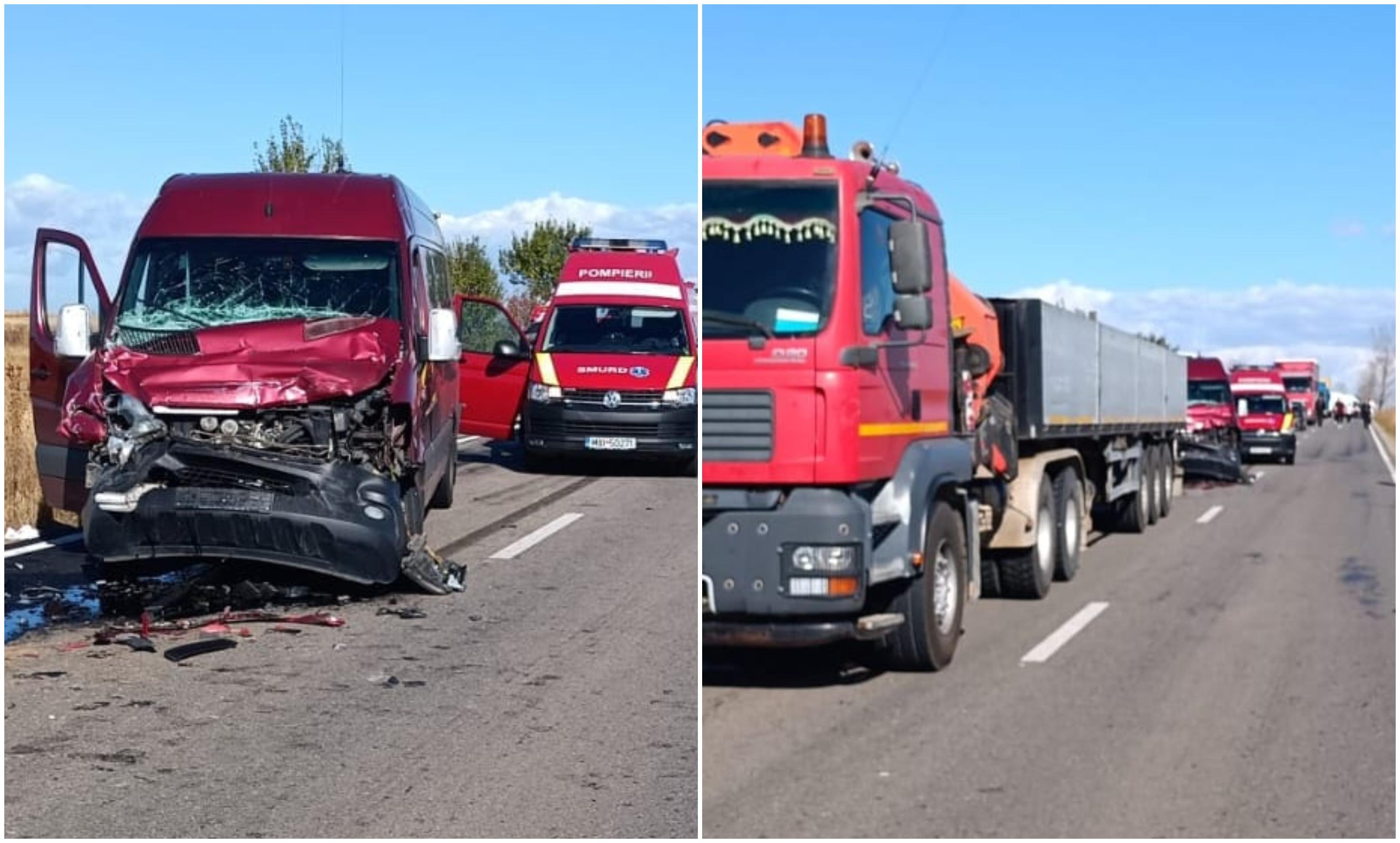 Accident grav cu 6 răniți în Dâmbovița. Microbuzul în care se aflau a intrat în TIR-ul care circula în faţă