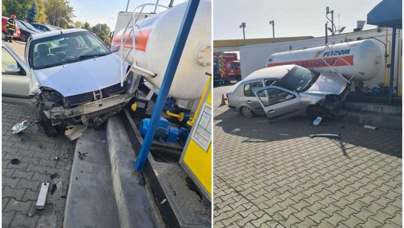 Accident groaznic în Piteşti între 2 autoturisme. Unul dintre şoferi a ricoşat într-o cisternă cu GPL