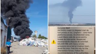 Incendiu puternic, cu mari degajări de fum, la o hală din Mureş unde sunt depozitate deșeuri și mase plastice. Mesaj RO-Alert