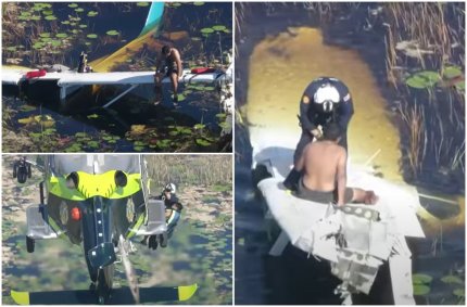 Momentul în care un pilot e salvat, după ce a stat nouă ore pe aripa unui avion prăbuşit într-o mlaştină plină de crocodili, în Florida