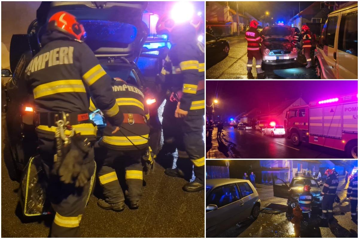 Accident cumplit în Petroşani. Trei adolescente de 13 şi 14 ani au ajuns la spital, după ce două maşini s-au buşit puternic