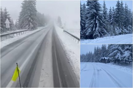 Ninsori abundente pe drumurile montane din Harghita. Imagini de basm cu prima zăpadă din judeţ de sezonul acesta