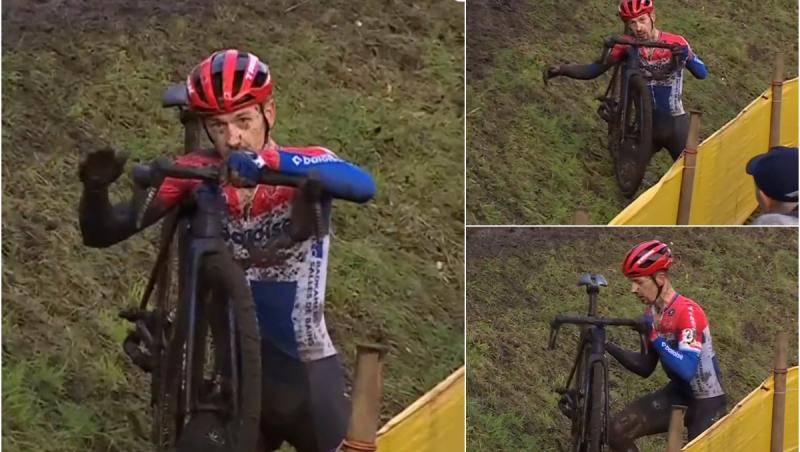 Sportiv, filmat când îşi pune singur umărul dislocat la loc, cu bicicleta. Imagini impresionante din timpul unei curse de ciclism din Belgia