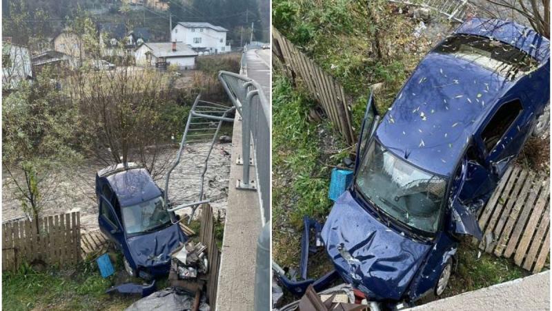 Un şofer s-a înfipt cu maşina în malul râului Dâmboviţa, după ce a căzut de la câţiva metri de pe un pod, în Argeş