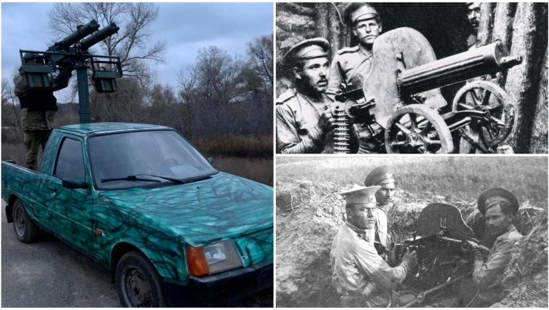 Ucrainenii trag în disperare cu tot ce au. Au folosit o mitralieră Maxim din Primul Război Mondial montată pe un vehicul
