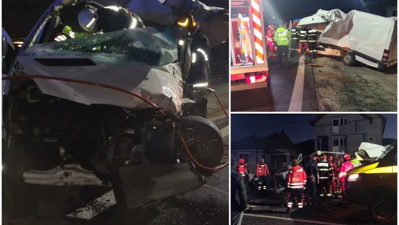 Accident de groază între o dubă şi un TIR, pe DN 7 în Bujoreni. Unul dintre şoferi, găsit mort, prins între fiarele contorsionate