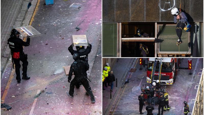 Clădirile dintr-un cartier bogat al Barcelonei, evacuate cu scandal. Polițiștii, atacați cu pietre şi fumigene: 7 persoane au fost arestate